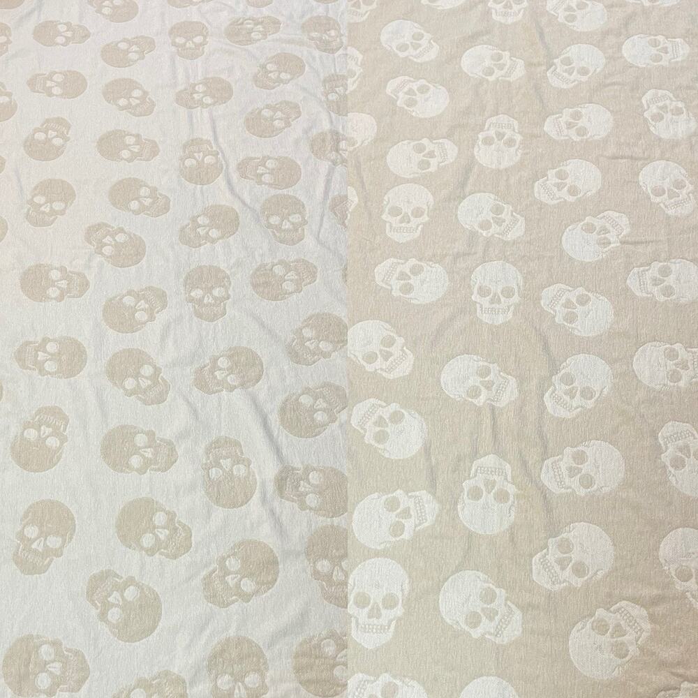 Skull Chenille Throw Blanket 51"x72" Reversible Ivory Beige Whimsigoth Envogue